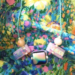 "Earth Angel" necklace- handmade dichroic glass and vintage beads. One of a kind